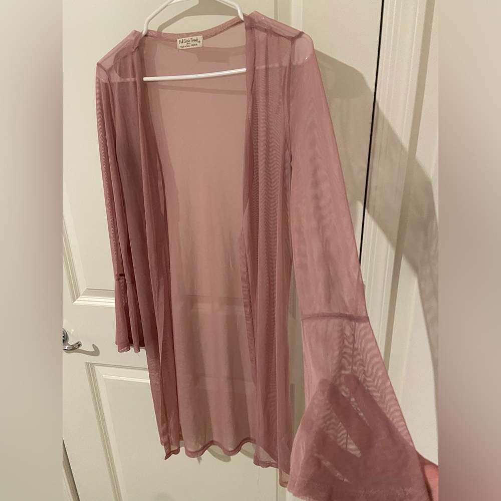 Purple Mesh Kimono with Bell Sleeves